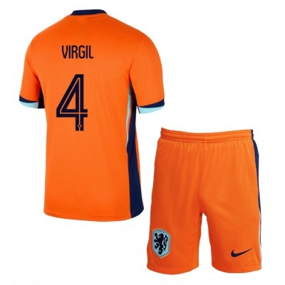 Niederlande Virgil 4 Barn Hjemme Draktsett 2024 Fotballdrakter