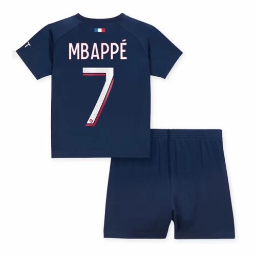 Paris Saint Germain PSG Kylian Mbappé 7 Barn Hjemme Draktsett 2023 2024 Fotballdrakter