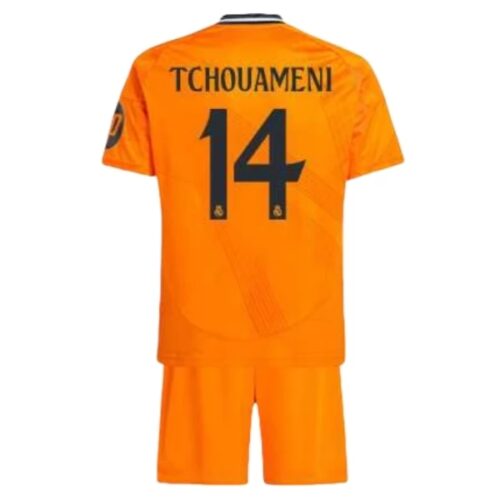 Real Madrid Tchouaméni 14 Barn Borte Draktsett 2024 25 Fotballdrakter